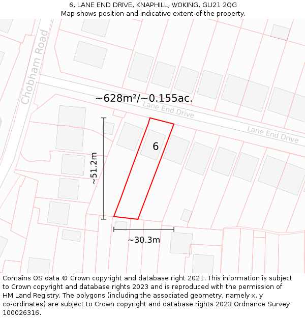 6, LANE END DRIVE, KNAPHILL, WOKING, GU21 2QG: Plot and title map