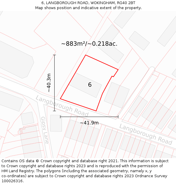 6, LANGBOROUGH ROAD, WOKINGHAM, RG40 2BT: Plot and title map