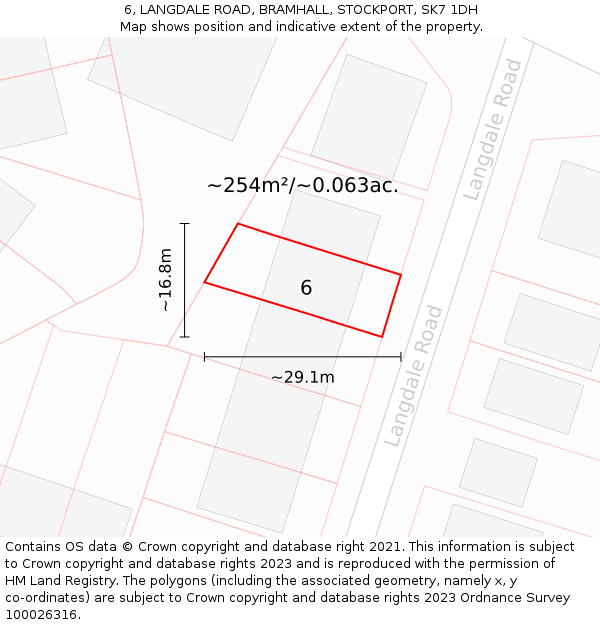 6, LANGDALE ROAD, BRAMHALL, STOCKPORT, SK7 1DH: Plot and title map