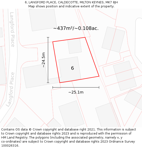 6, LANGFORD PLACE, CALDECOTTE, MILTON KEYNES, MK7 8JH: Plot and title map