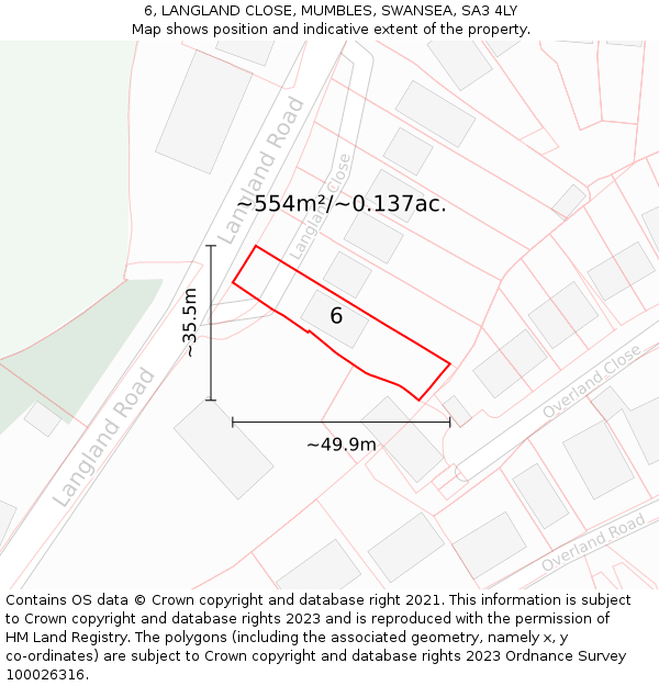6, LANGLAND CLOSE, MUMBLES, SWANSEA, SA3 4LY: Plot and title map