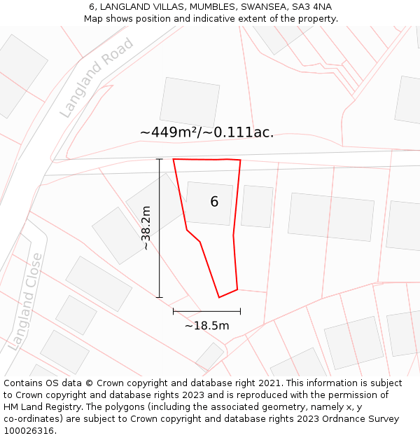 6, LANGLAND VILLAS, MUMBLES, SWANSEA, SA3 4NA: Plot and title map