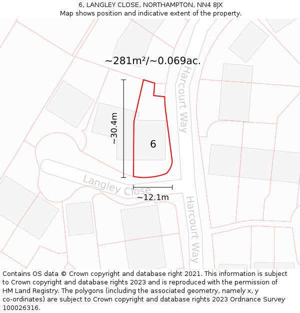 6, LANGLEY CLOSE, NORTHAMPTON, NN4 8JX: Plot and title map