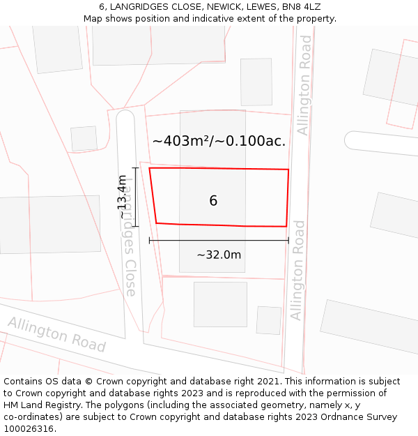 6, LANGRIDGES CLOSE, NEWICK, LEWES, BN8 4LZ: Plot and title map