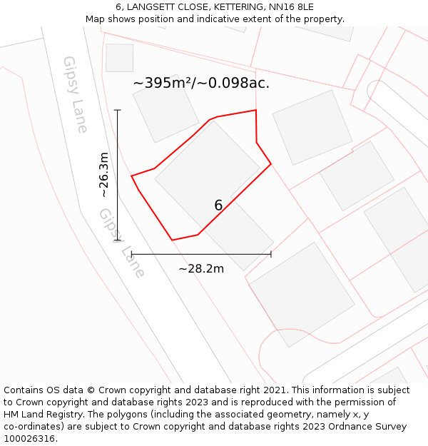 6, LANGSETT CLOSE, KETTERING, NN16 8LE: Plot and title map