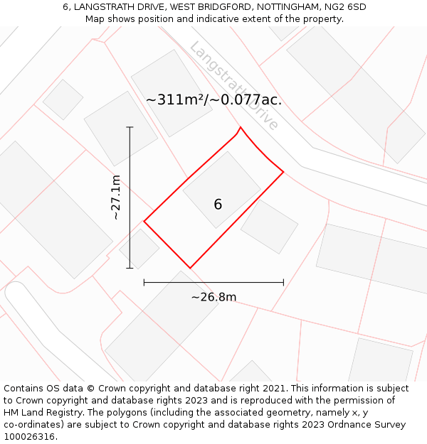 6, LANGSTRATH DRIVE, WEST BRIDGFORD, NOTTINGHAM, NG2 6SD: Plot and title map