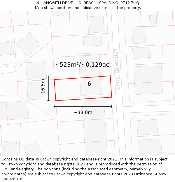 6, LANGWITH DRIVE, HOLBEACH, SPALDING, PE12 7HQ: Plot and title map