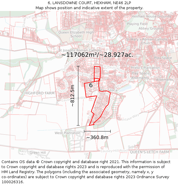 6, LANSDOWNE COURT, HEXHAM, NE46 2LP: Plot and title map