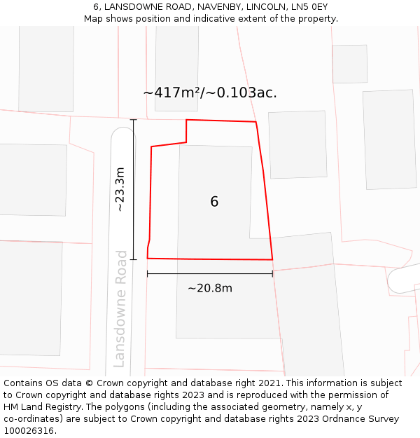 6, LANSDOWNE ROAD, NAVENBY, LINCOLN, LN5 0EY: Plot and title map