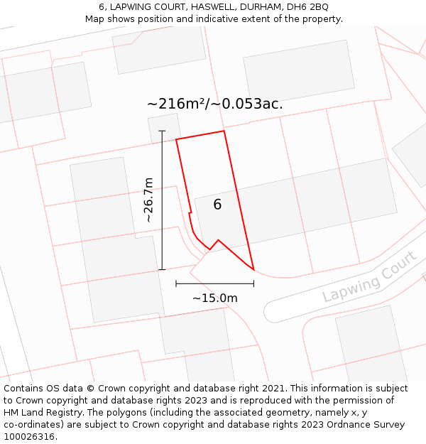 6, LAPWING COURT, HASWELL, DURHAM, DH6 2BQ: Plot and title map