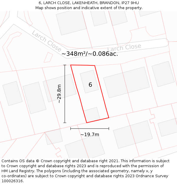 6, LARCH CLOSE, LAKENHEATH, BRANDON, IP27 9HU: Plot and title map