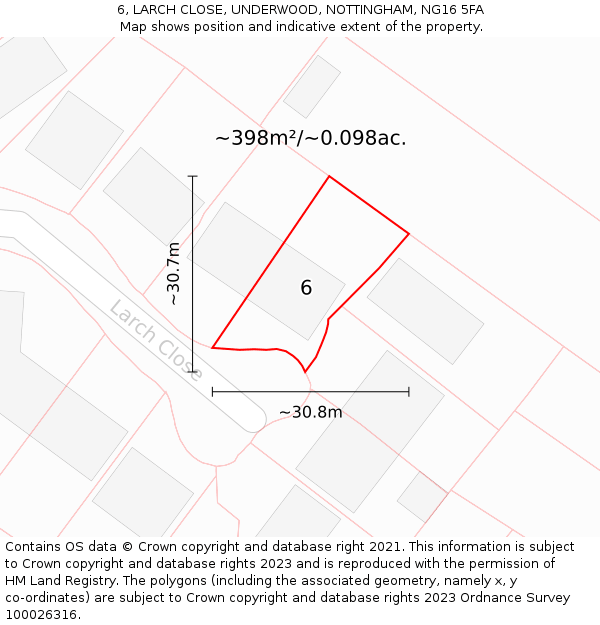 6, LARCH CLOSE, UNDERWOOD, NOTTINGHAM, NG16 5FA: Plot and title map