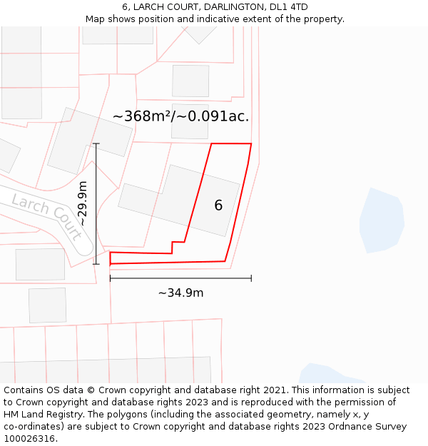 6, LARCH COURT, DARLINGTON, DL1 4TD: Plot and title map