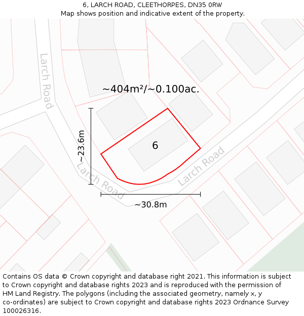 6, LARCH ROAD, CLEETHORPES, DN35 0RW: Plot and title map