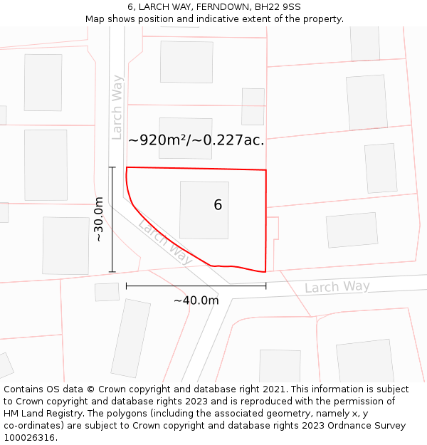 6, LARCH WAY, FERNDOWN, BH22 9SS: Plot and title map