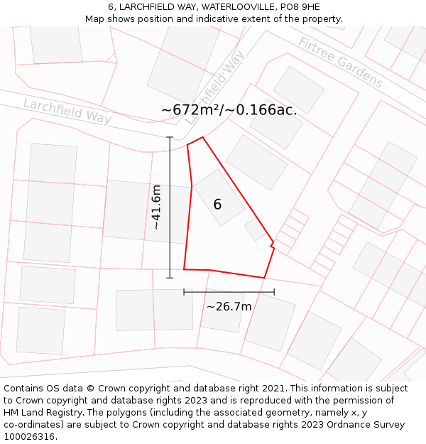 6, LARCHFIELD WAY, WATERLOOVILLE, PO8 9HE: Plot and title map