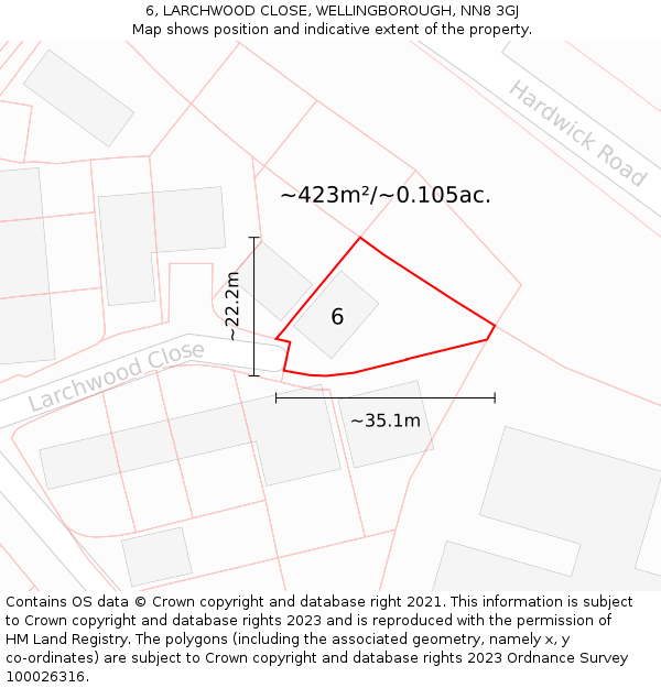 6, LARCHWOOD CLOSE, WELLINGBOROUGH, NN8 3GJ: Plot and title map