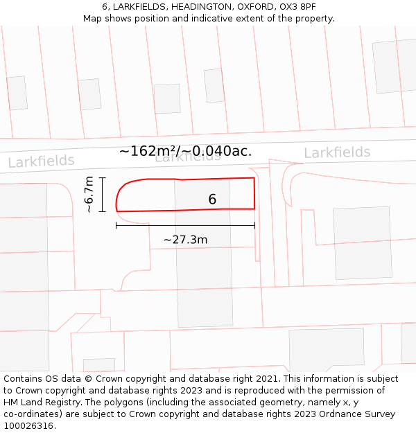 6, LARKFIELDS, HEADINGTON, OXFORD, OX3 8PF: Plot and title map