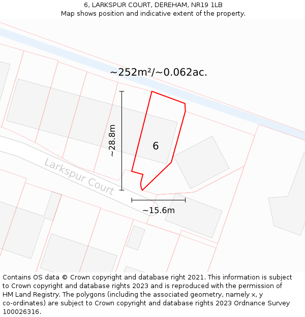 6, LARKSPUR COURT, DEREHAM, NR19 1LB: Plot and title map