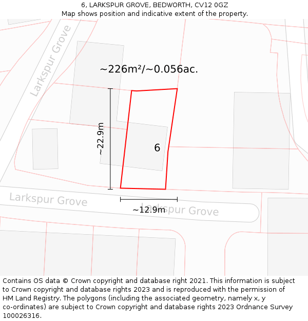 6, LARKSPUR GROVE, BEDWORTH, CV12 0GZ: Plot and title map