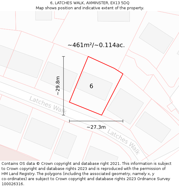 6, LATCHES WALK, AXMINSTER, EX13 5DQ: Plot and title map