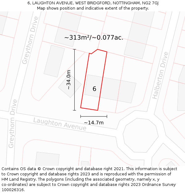 6, LAUGHTON AVENUE, WEST BRIDGFORD, NOTTINGHAM, NG2 7GJ: Plot and title map