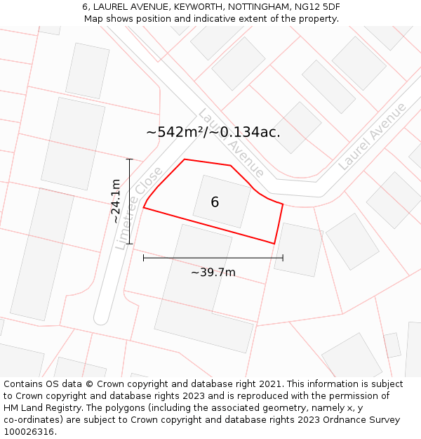 6, LAUREL AVENUE, KEYWORTH, NOTTINGHAM, NG12 5DF: Plot and title map