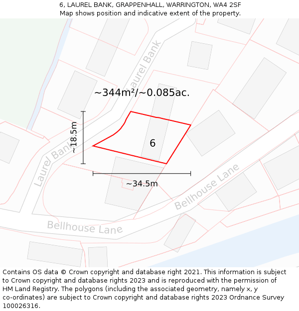 6, LAUREL BANK, GRAPPENHALL, WARRINGTON, WA4 2SF: Plot and title map