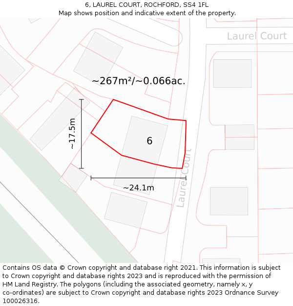 6, LAUREL COURT, ROCHFORD, SS4 1FL: Plot and title map