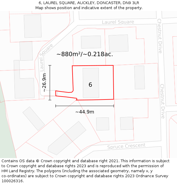 6, LAUREL SQUARE, AUCKLEY, DONCASTER, DN9 3LR: Plot and title map