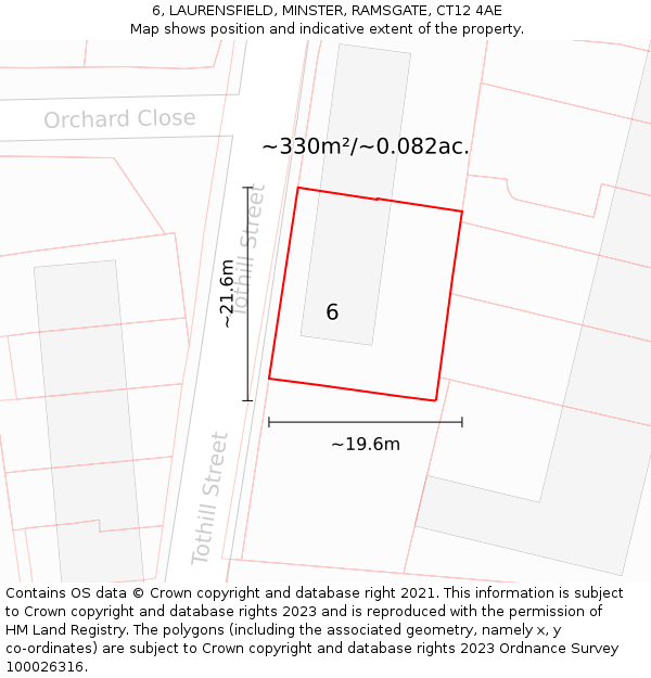 6, LAURENSFIELD, MINSTER, RAMSGATE, CT12 4AE: Plot and title map