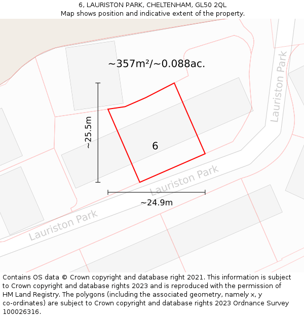 6, LAURISTON PARK, CHELTENHAM, GL50 2QL: Plot and title map