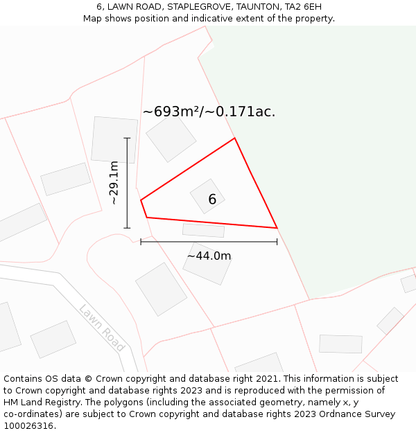 6, LAWN ROAD, STAPLEGROVE, TAUNTON, TA2 6EH: Plot and title map