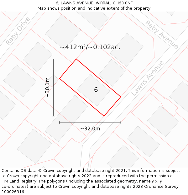 6, LAWNS AVENUE, WIRRAL, CH63 0NF: Plot and title map