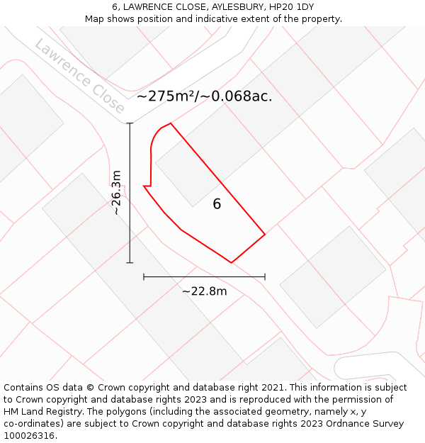 6, LAWRENCE CLOSE, AYLESBURY, HP20 1DY: Plot and title map