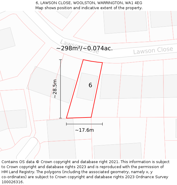 6, LAWSON CLOSE, WOOLSTON, WARRINGTON, WA1 4EG: Plot and title map