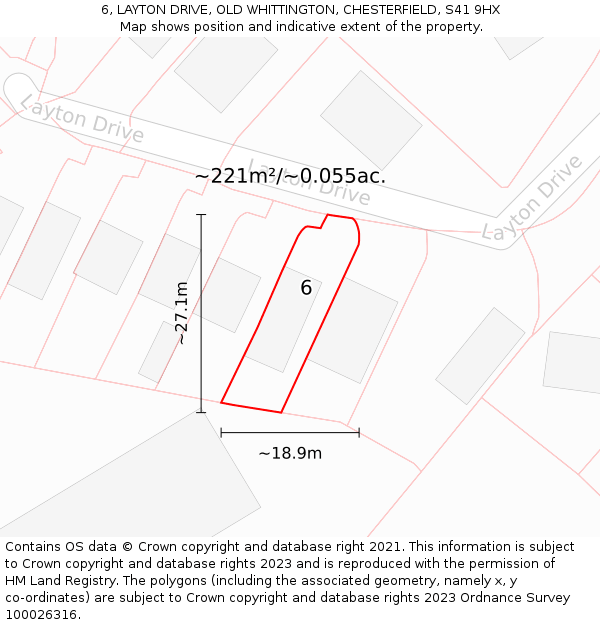 6, LAYTON DRIVE, OLD WHITTINGTON, CHESTERFIELD, S41 9HX: Plot and title map