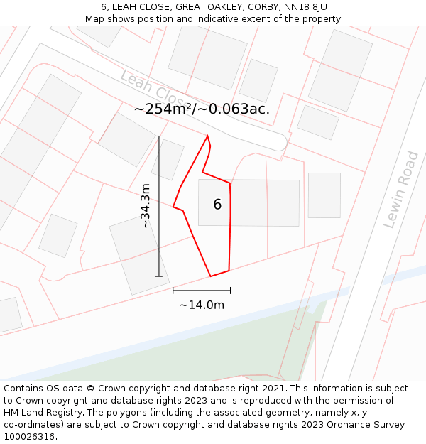 6, LEAH CLOSE, GREAT OAKLEY, CORBY, NN18 8JU: Plot and title map