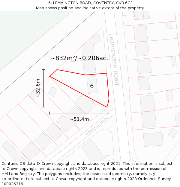 6, LEAMINGTON ROAD, COVENTRY, CV3 6GF: Plot and title map