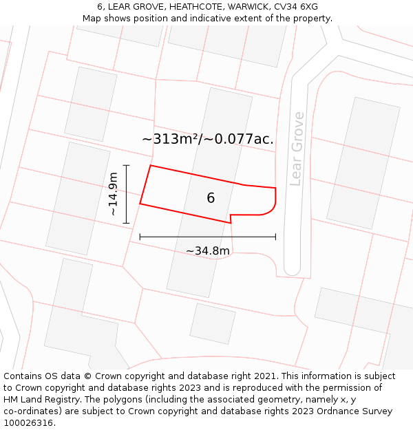 6, LEAR GROVE, HEATHCOTE, WARWICK, CV34 6XG: Plot and title map