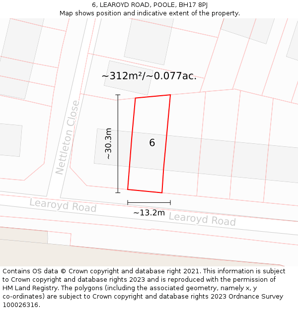 6, LEAROYD ROAD, POOLE, BH17 8PJ: Plot and title map