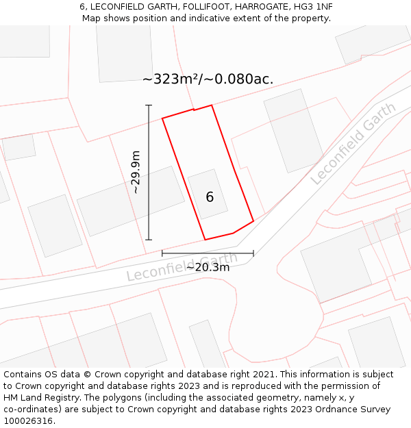 6, LECONFIELD GARTH, FOLLIFOOT, HARROGATE, HG3 1NF: Plot and title map