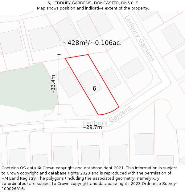 6, LEDBURY GARDENS, DONCASTER, DN5 8LS: Plot and title map