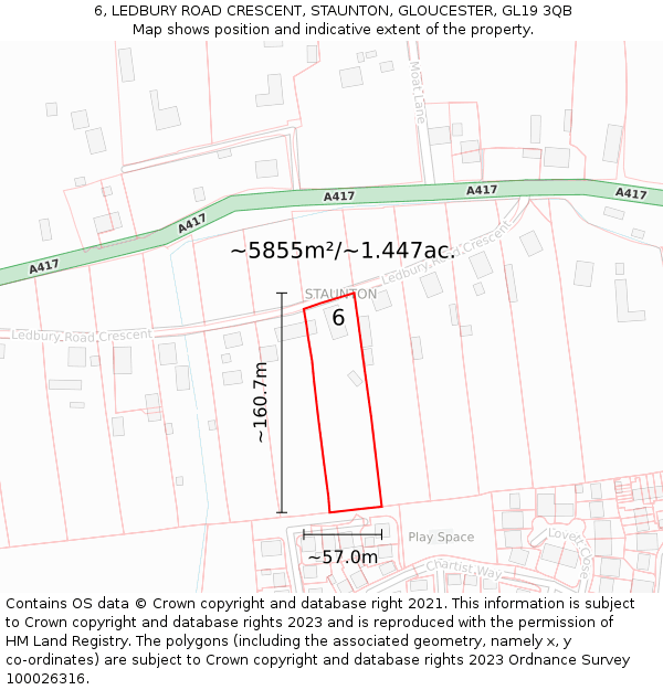 6, LEDBURY ROAD CRESCENT, STAUNTON, GLOUCESTER, GL19 3QB: Plot and title map