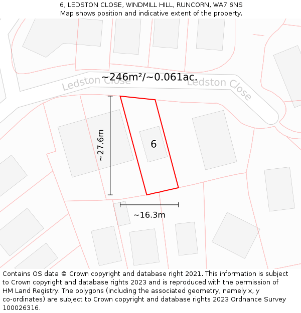 6, LEDSTON CLOSE, WINDMILL HILL, RUNCORN, WA7 6NS: Plot and title map