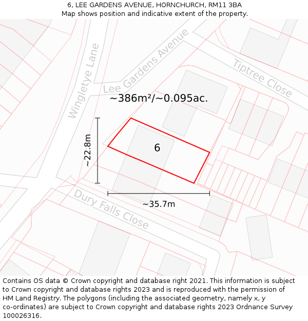 6, LEE GARDENS AVENUE, HORNCHURCH, RM11 3BA: Plot and title map