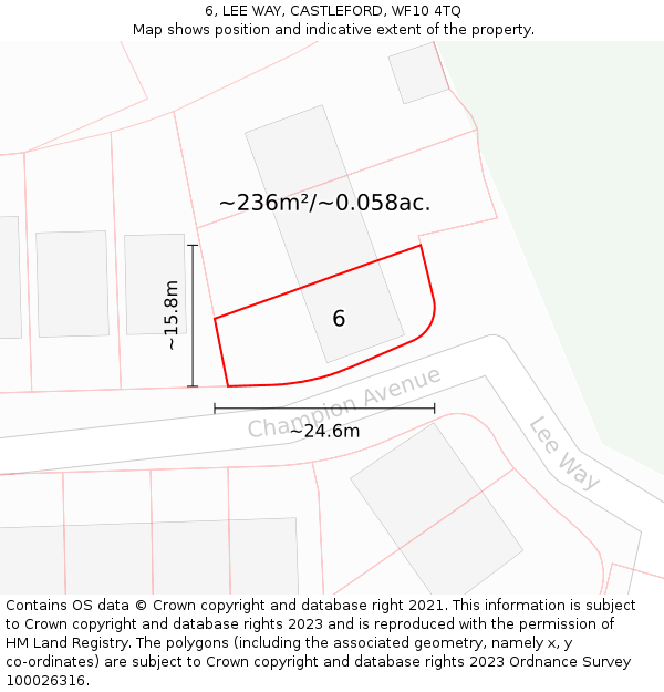 6, LEE WAY, CASTLEFORD, WF10 4TQ: Plot and title map