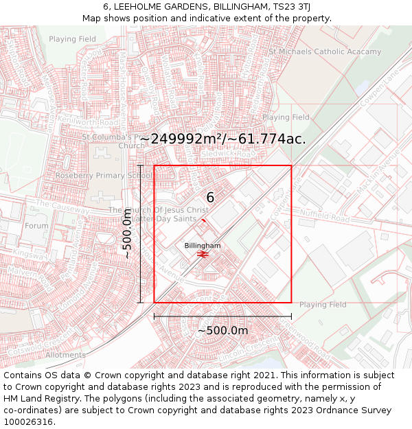 6, LEEHOLME GARDENS, BILLINGHAM, TS23 3TJ: Plot and title map