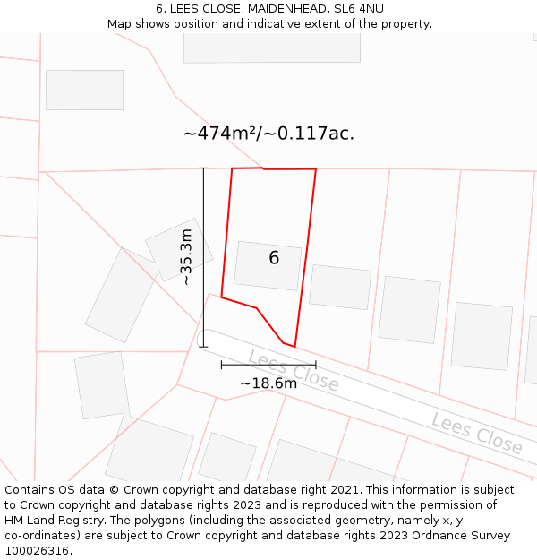 6, LEES CLOSE, MAIDENHEAD, SL6 4NU: Plot and title map