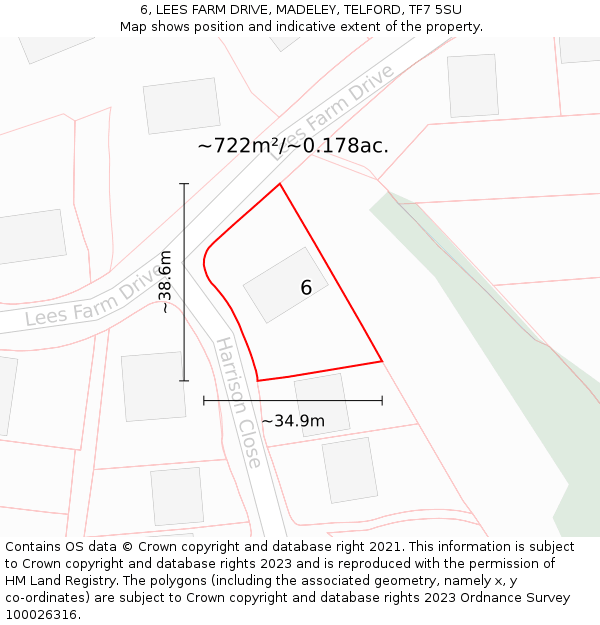 6, LEES FARM DRIVE, MADELEY, TELFORD, TF7 5SU: Plot and title map